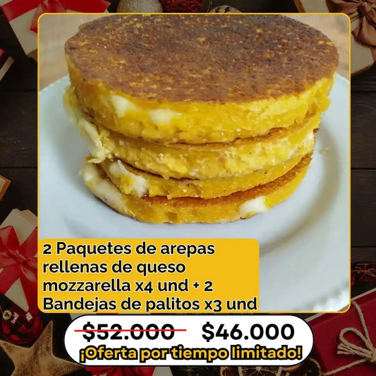 Combo arepas rellenas de queso mozzarella + palitos de chocolo